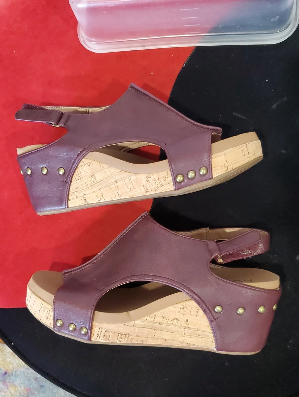 Corkys Carley Burgundy Wedge Sandal Size 10